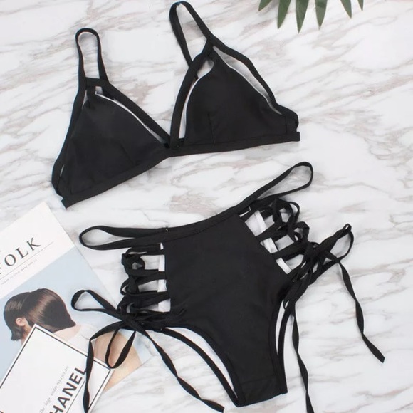 Yellow bikini swimsuit high waist monokini ties up - Picture 8 of 8